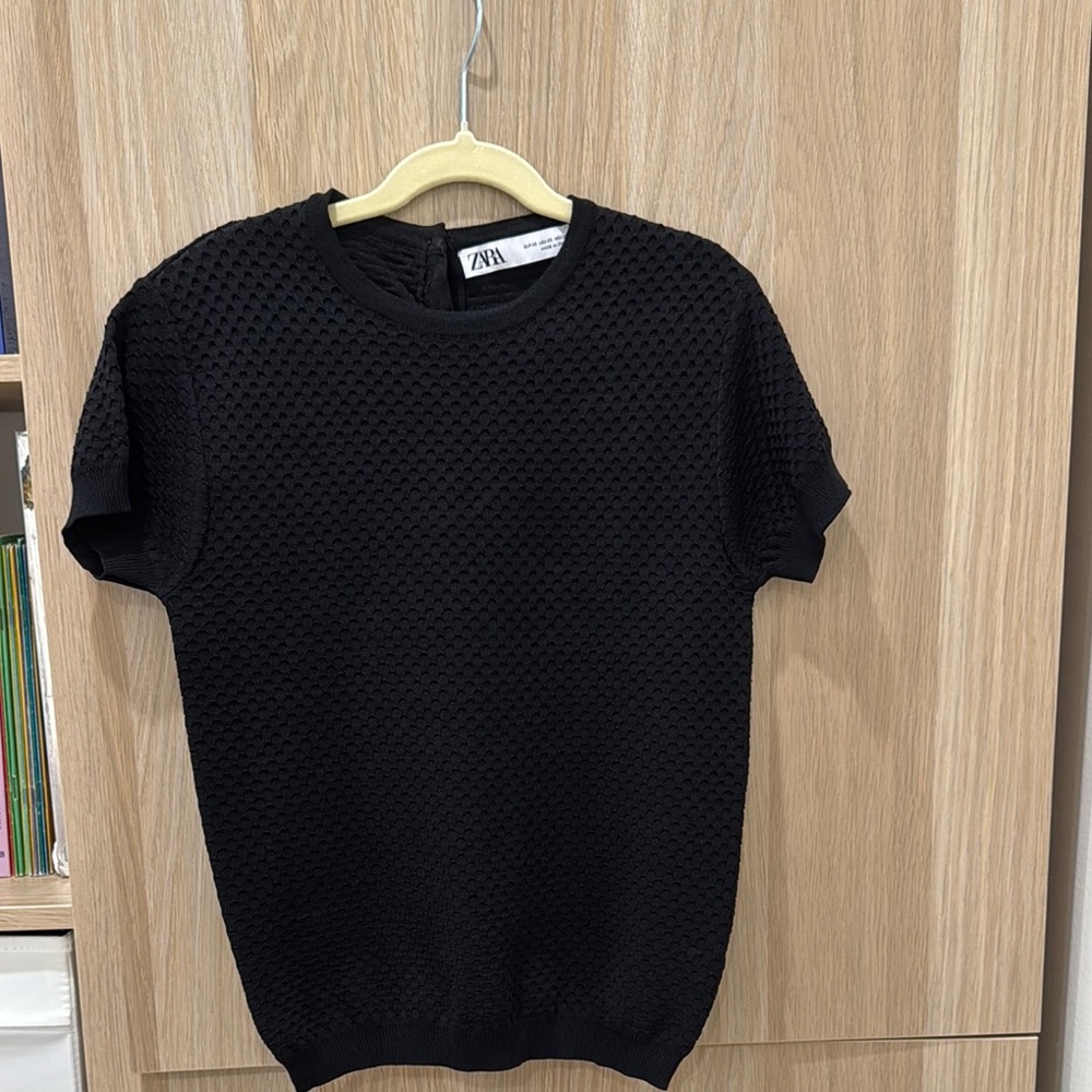 Zara Black Textured Knit Top